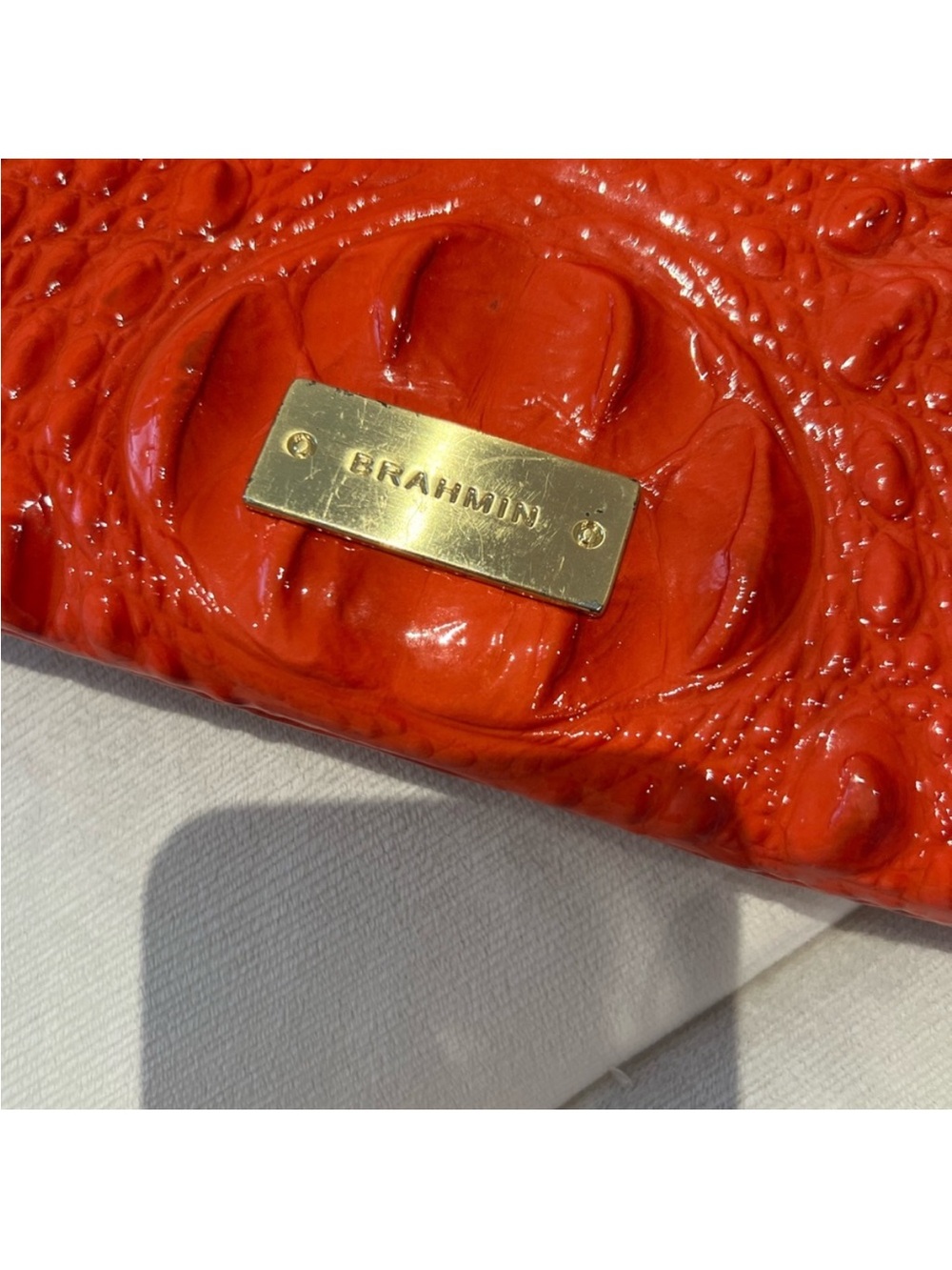 Orange Croc-Embossed Wristlet Clutch - Women's Bag - Picture 3 of 5